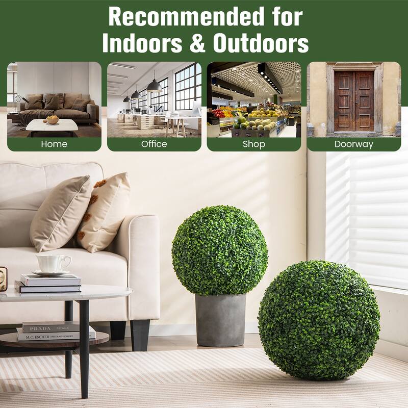 Gymax 2 PCS Artificial Plant Topiary Ball 19'' Faux Decorative Balls