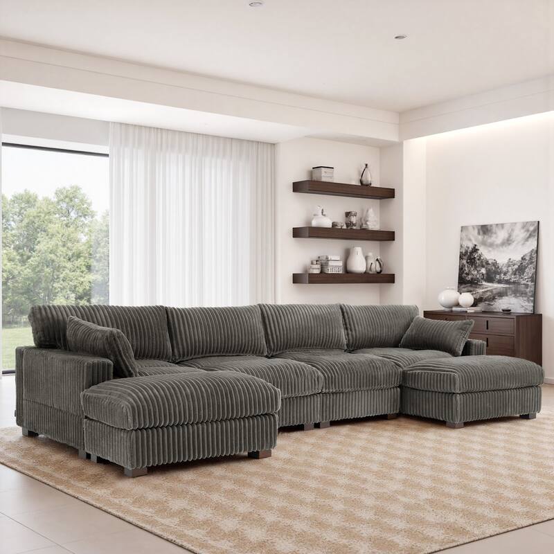 Modren Plush Oversized Modular Sectional Sofa Set with Chaise&Ottoman. - 5-piece/Light Grey - Right Facing
