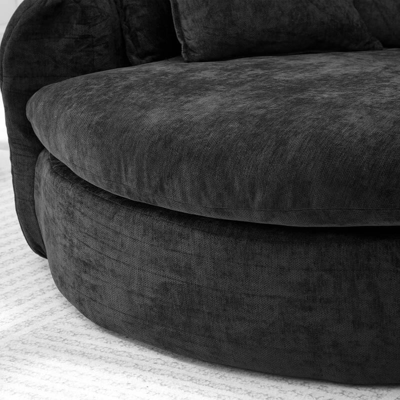 Oversized Round Accent Chair Lounge Chaise, Chenille Upholstered Boneless Sofa Bed, Deep Seat Sleeper Couch Reading Armchair