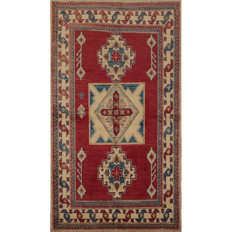Hand Knotted Oriental 100% Wool Carpet Traditional Medallion Red Kazak Area Rug - 6' 4'' X 3' 10''