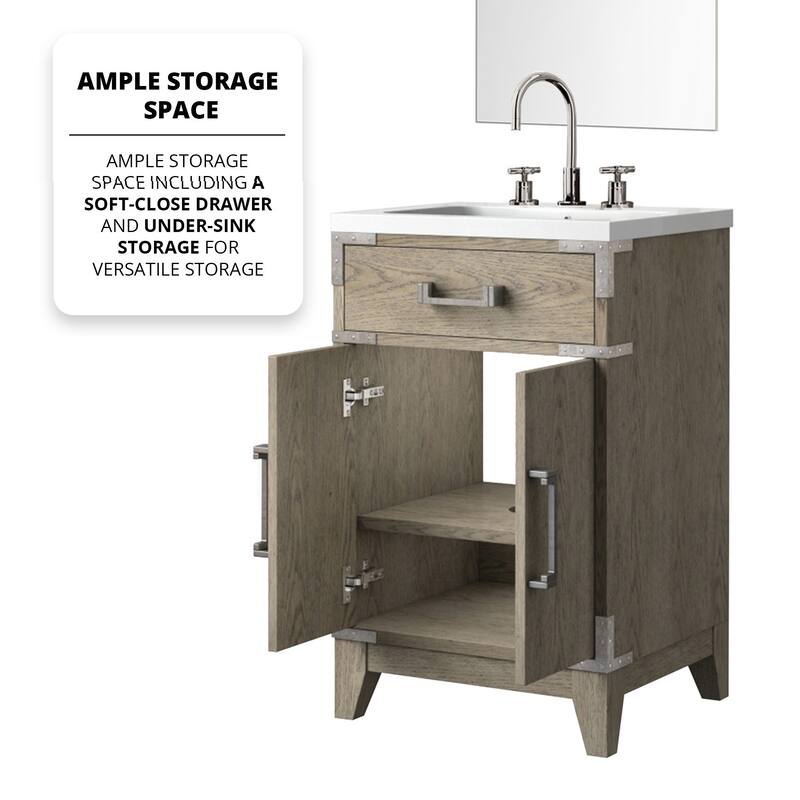 20 in. Black Oak Vanity with Acrylic Countertop, 18 in. Mirror, and Chrome Gooseneck Faucet Set - Compact Bathroom Sink