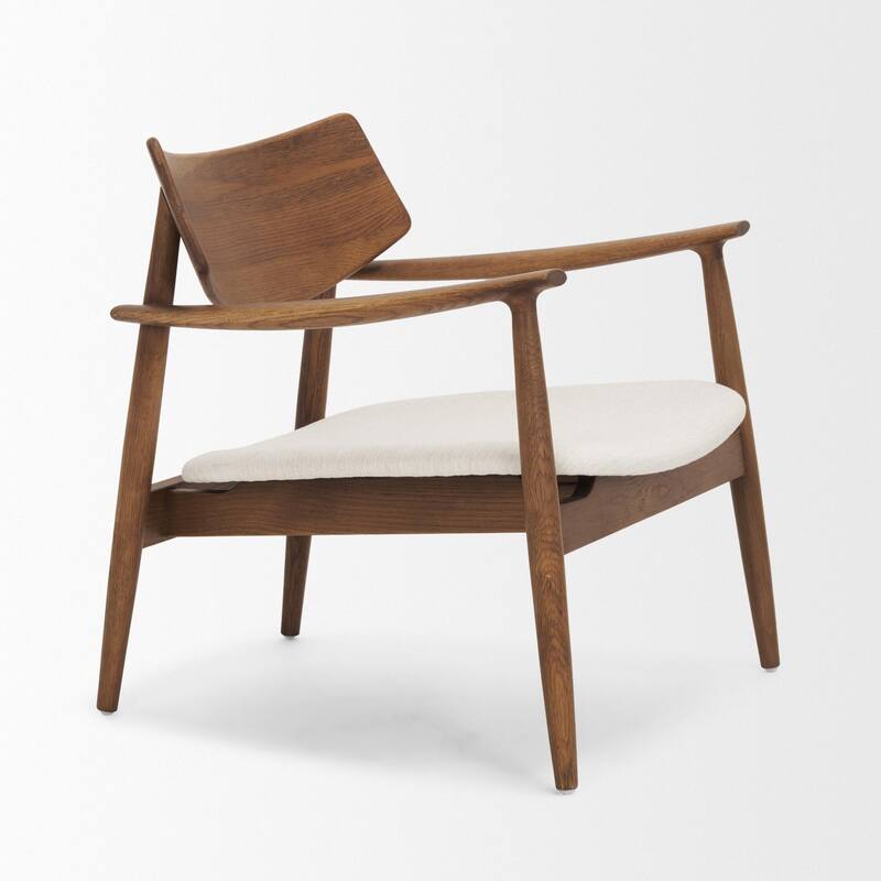 Haggen Medium Brown Oak Wood w/ Cream Fabric Accent Chair - 27.6L x 26.8W x 28.4H