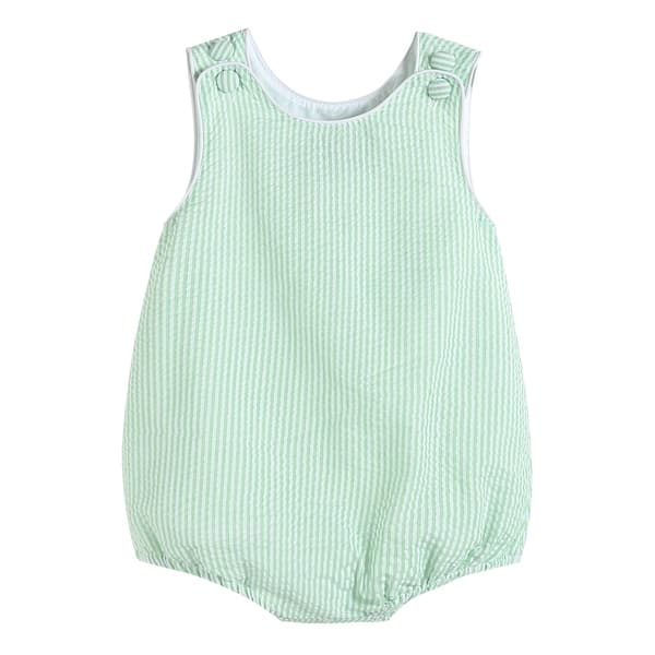 slide 2 of 4, Classic Green Seersucker Bubble Romper