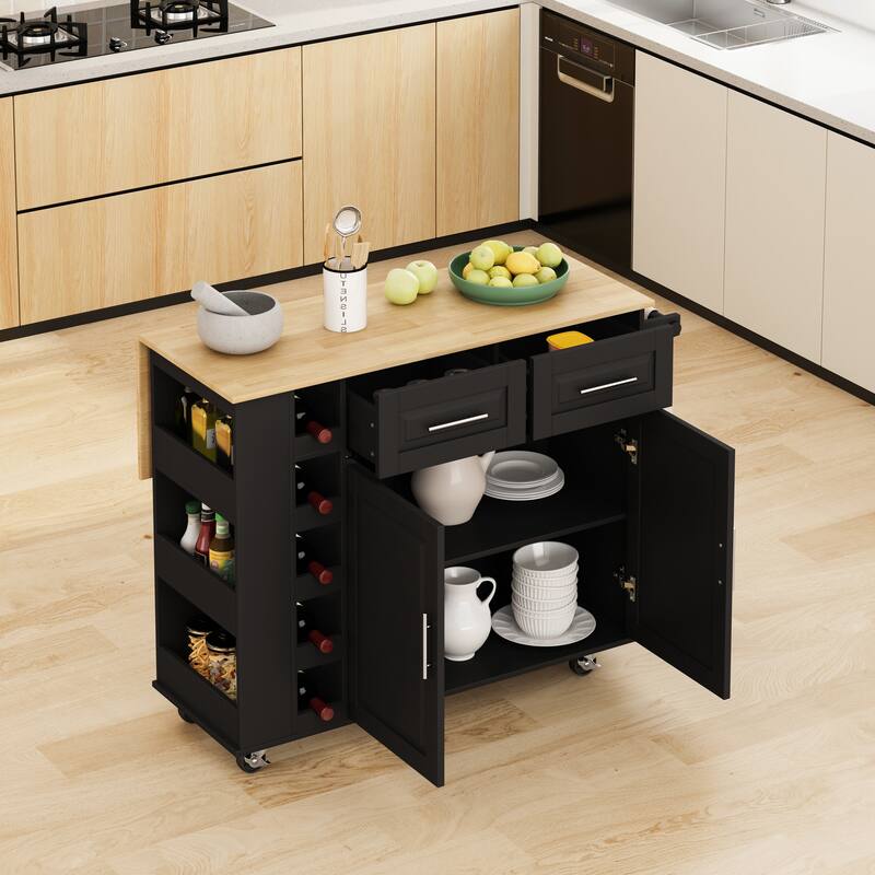 Multi-Functional Kitchen Island Cart - Black - Portable