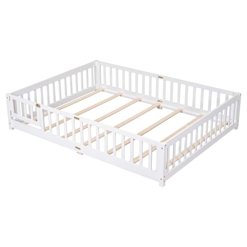Floor Platform Bed with Fence and Door
