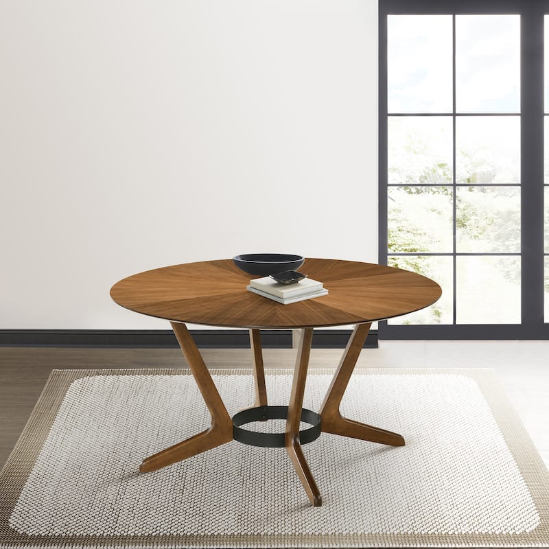 Santana Mid-Century Modern Round Wood Dining Table