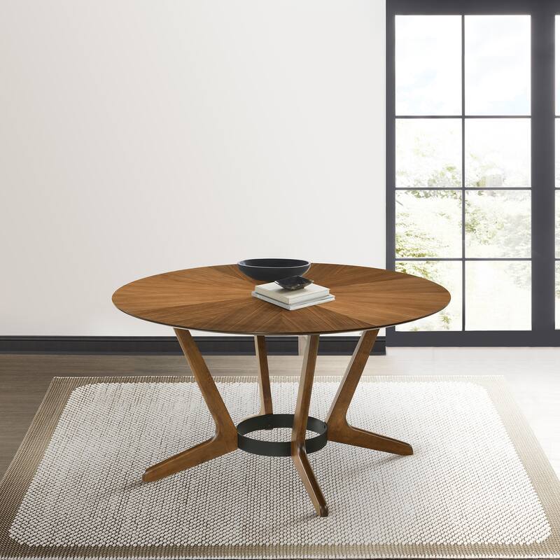 Santana Mid-Century Modern Round Wood Dining Table