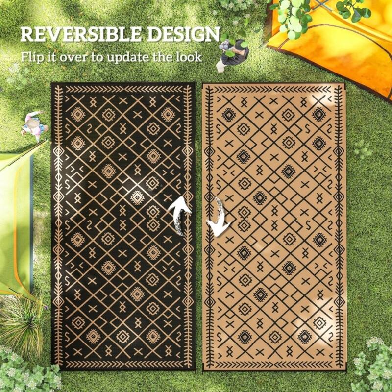 Reversible Outdoor Rug Rhombus Pattern, UV-Protected Foldable Polypropylene Mat with Carry Bag - 215.7" L x 107.9" W