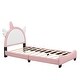 preview thumbnail 17 of 38, Full size Upholestered Princess Bed ,Full Size Platform Bed with Headboard and Footboard,White+Pink