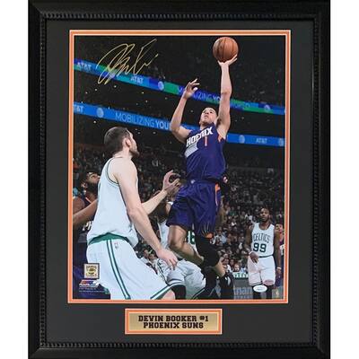 Devin Booker Autographed Phoenix Signed 16x20 Framed Photo Purple Jersey JSA COA - 8'6" x 11'6"