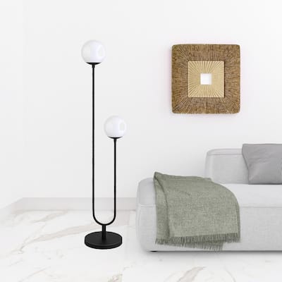 HomeRoots 69" Black Two Light Novelty Floor Lamp With White Frosted Glass Globe Shade - 68.5" Tall