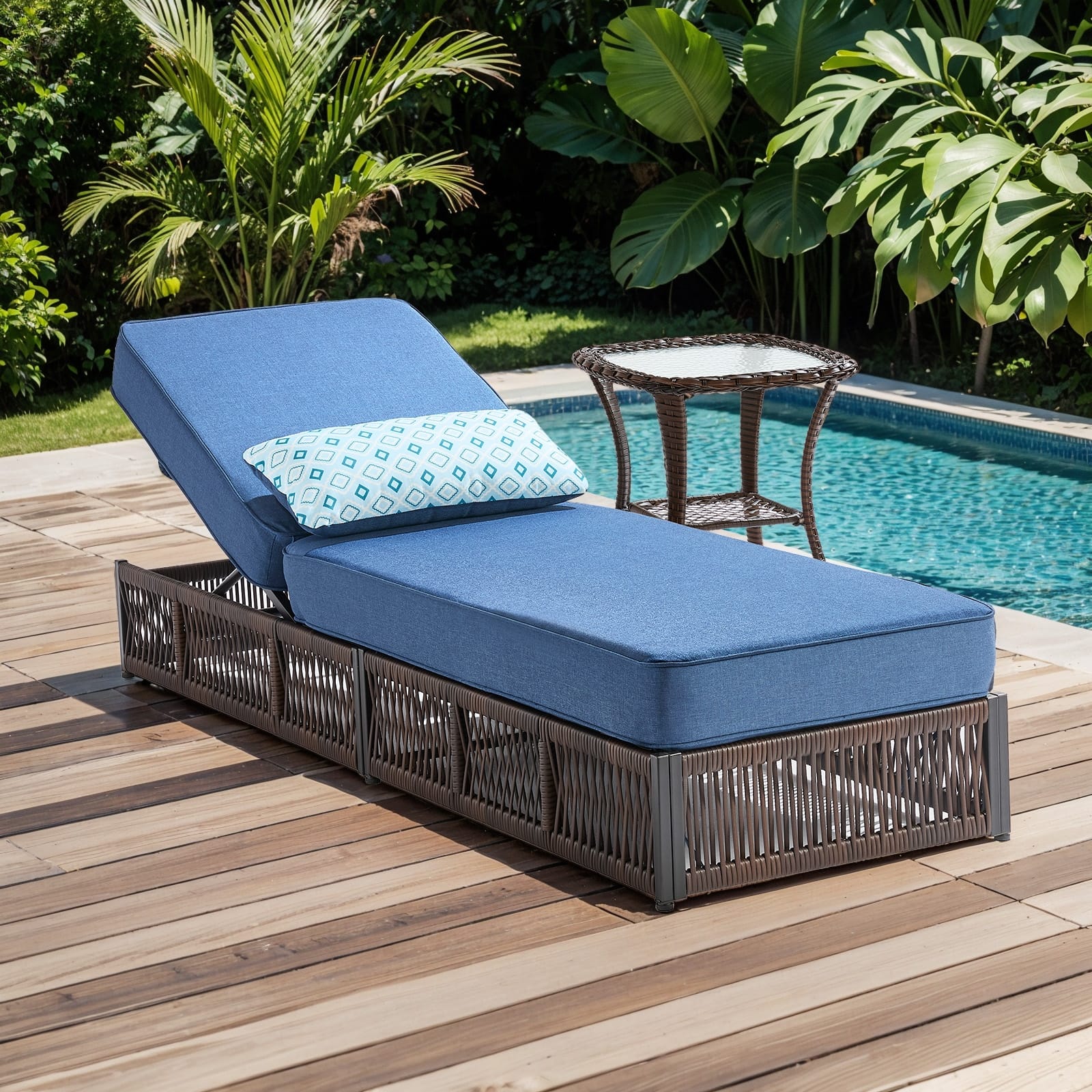 Option 1PC Lounge Chair w/ Side Table Blue Cushion