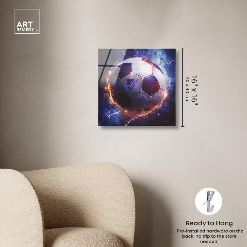Electrify Soccer Ball Acrylic by Art Remedy, Ready to Hang