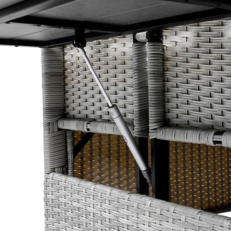 Roomfitters 5-Piece Outdoor Rattan Sofa Set, Patio Sectional Furniture with Dining Table, Storage Bench, Side Trays