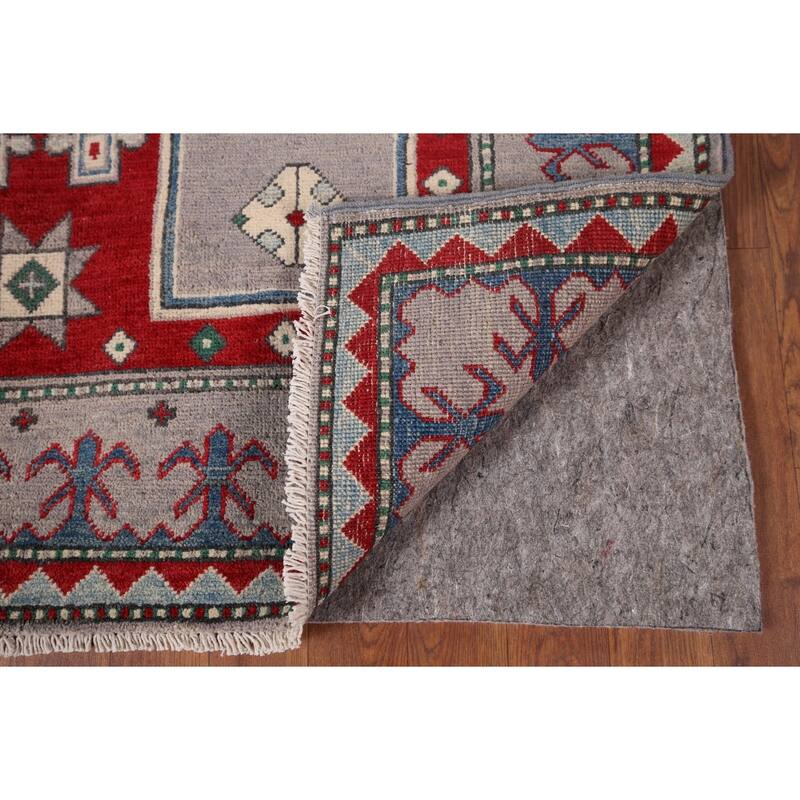 Hand Knotted Oriental 100% Wool Carpet Traditional Geometric Greys & Charcoal Kazak Area Rug - 6' 0'' X 4' 2''