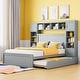preview thumbnail 2 of 52, Full Size Wooden Bed with All-in-One Cabinet, Shelf, Sockets & Twin Trundle - Stylish and Functional in Grey