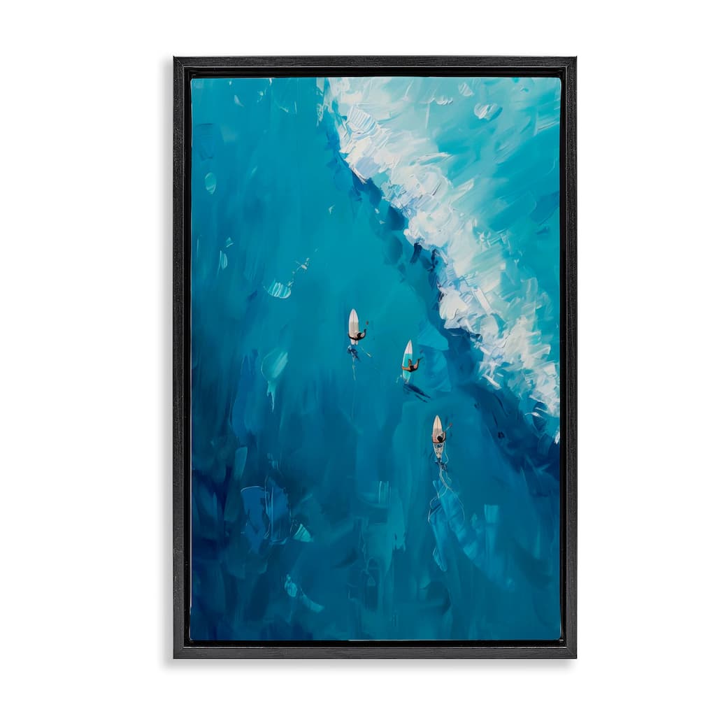 Stupell Aerial Surfers Approaching Wave Framed Floater Canvas Wall Art Design By LSR Design Studio