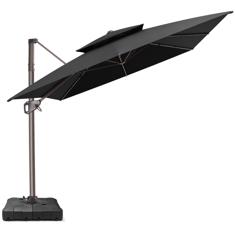 11 × 9 ft Outdoor Patio Cantilever Offset Dual Top Umbrella with Base