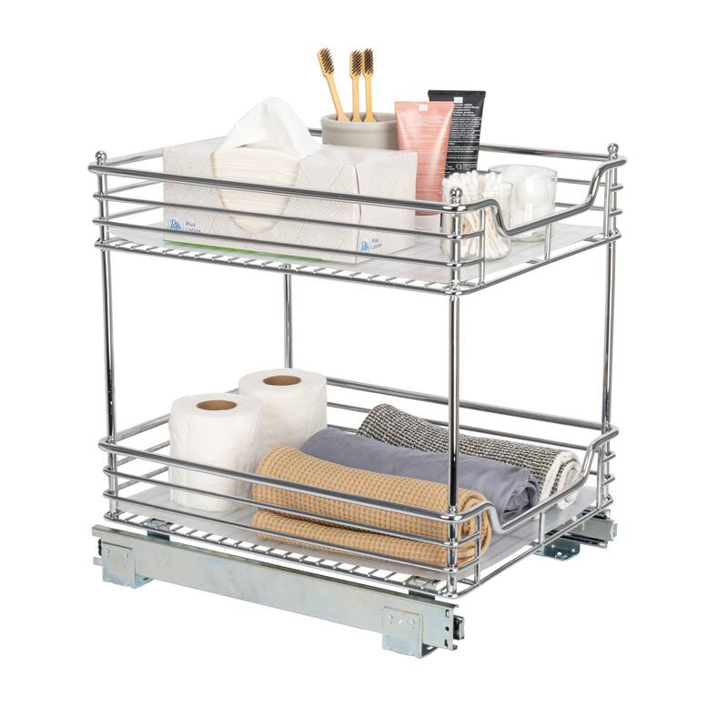 Household Essentials 2-Tier Steel Pull-OutStorage Organizer with Plastic Liners - Silver