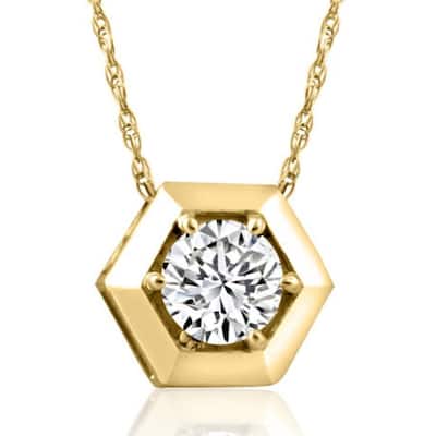 Yellow Gold 1/2ct Lab Grown Diamond Solitaire Geometric Pendant Necklace