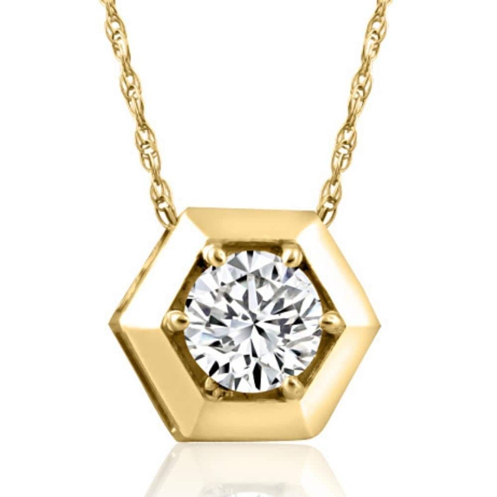 Yellow Gold 1/2ct Lab Grown Diamond Solitaire Geometric Pendant Necklace