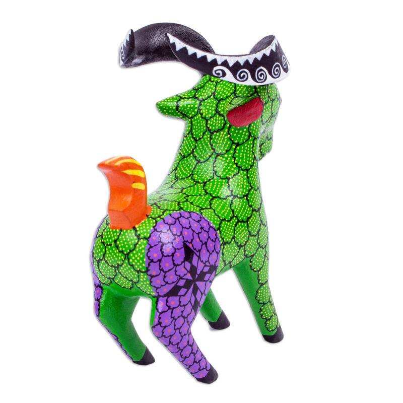 Novica Handmade Bold Goat Wood Alebrije Sculpture