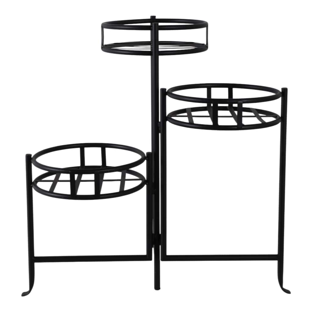 Metal Plant Stand 3-Tier Round Grid Design Powder-Coated - 22" Black - 10" x 10" x 22"