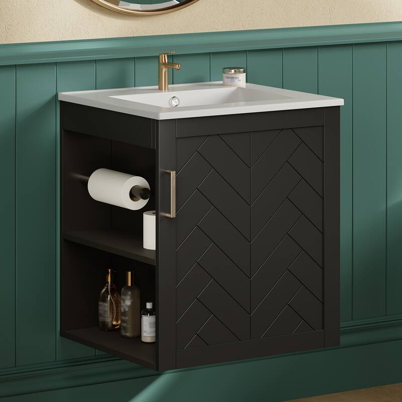 20'' Wall Mounted Bathroom Vanity with White Integrated Ceramic Sink - 20.3'' x 18.5'' x 24.1''