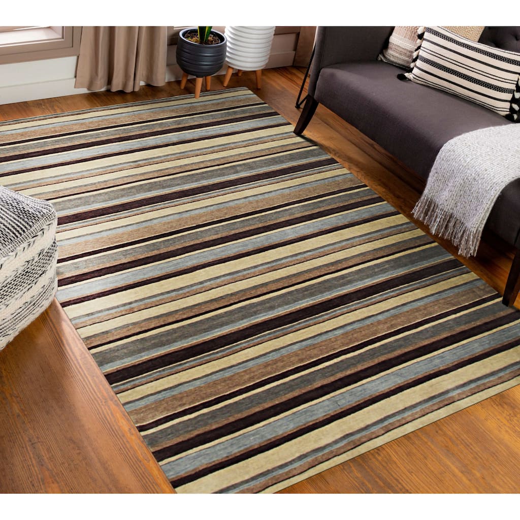 Multicolored Transitional Stripe Lori Toni Area Rug - Colorful and Modern Design - 5' x 8'