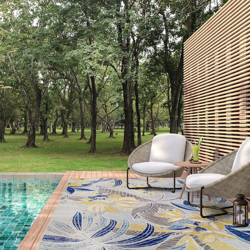 Leick Home Song Floral Indoor Outdoor Area Rug Rectangle 8'X10' and 2'x8' Runner Combo - 8' x 10'