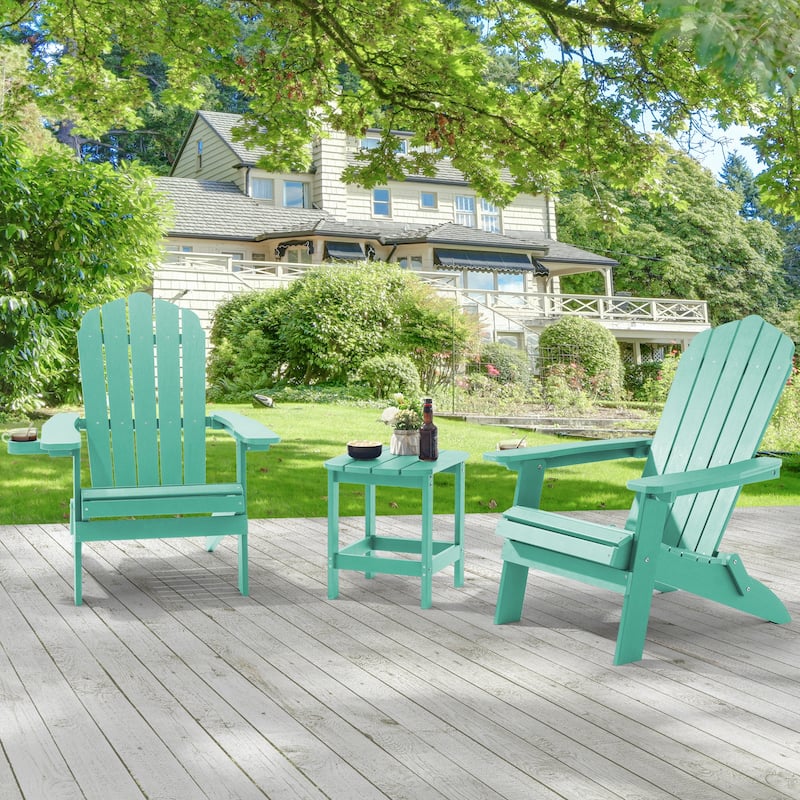 LIVOOSUN Outdoor Folding Adirondack Chair w/Cup Holder Set of 2 or 4 - Apple Green - 2 Pieces