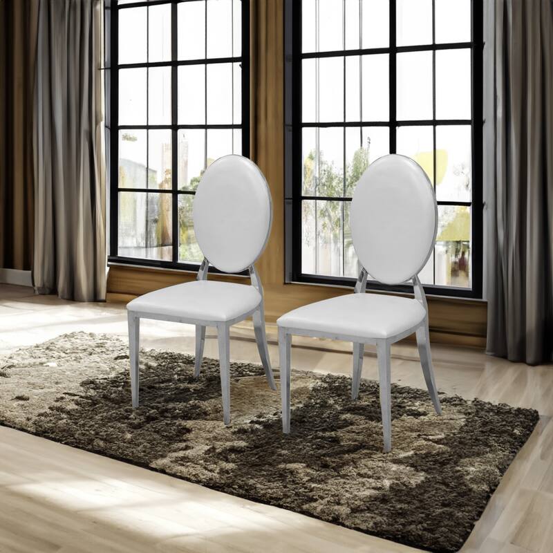 Leatherette Dining Chair Set of 2 with Stainless Steel Legs