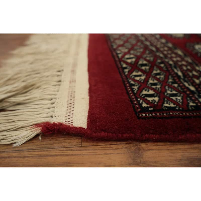 Hand Knotted Oriental 100% Wool Carpet Traditional Geometric Red Bokhara Area Rug - 5' 8'' X 4' 1''