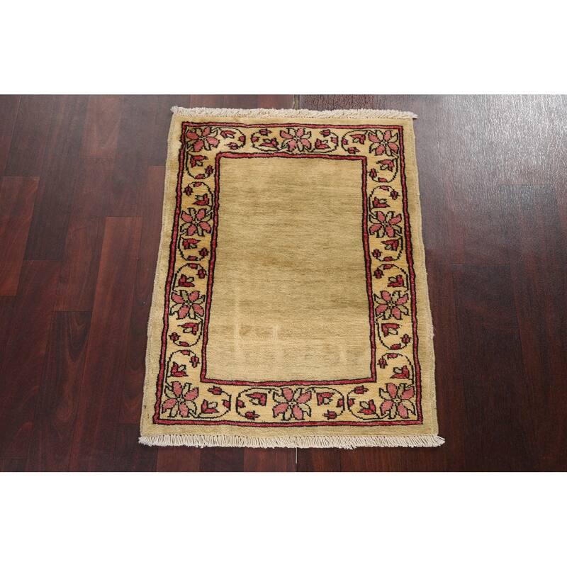 Geometric Oriental Wool Gabbeh Kashkoli Area Rug Hand-knotted Carpet - 1'11" x 2'6"
