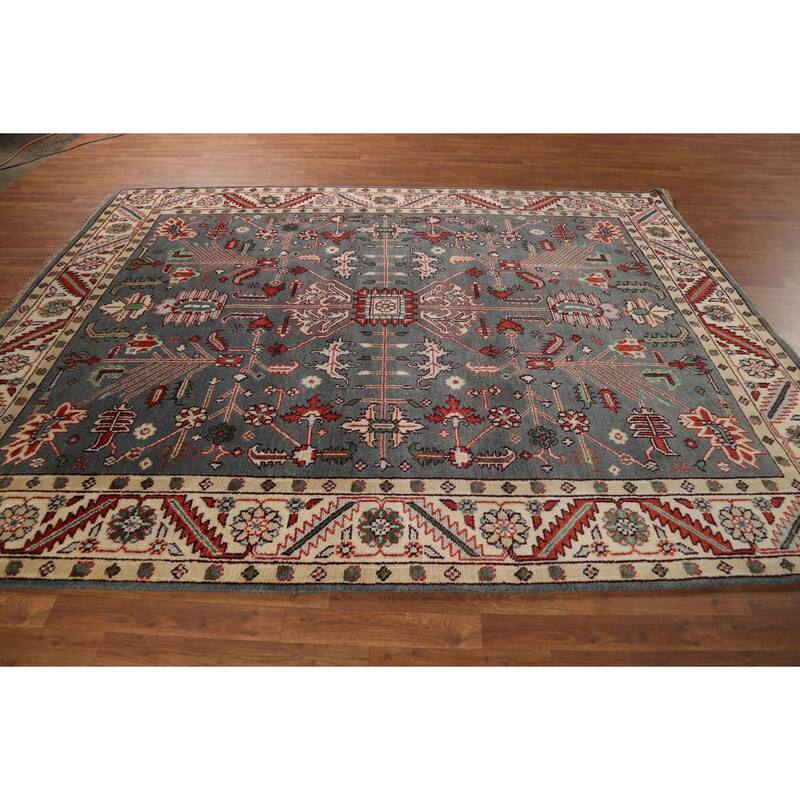 Gray Geometric Oushak Oriental Area Rug Handmade Wool Carpet - 7'9"x 9'11"