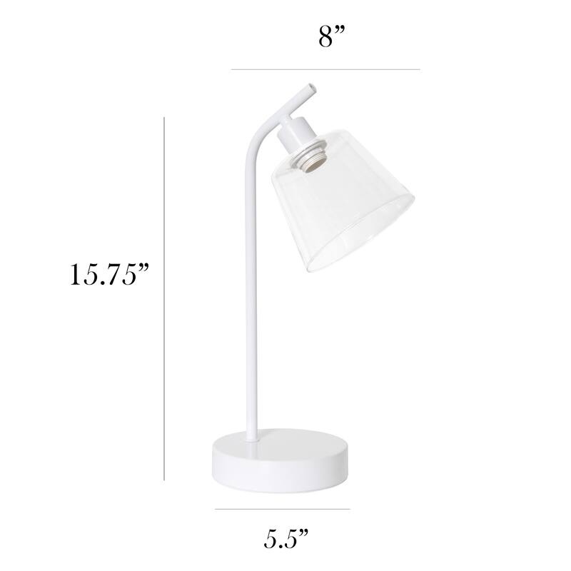 Angled Desk Lamp with Clear Ribbed Glass Shade - 15.75" - White
