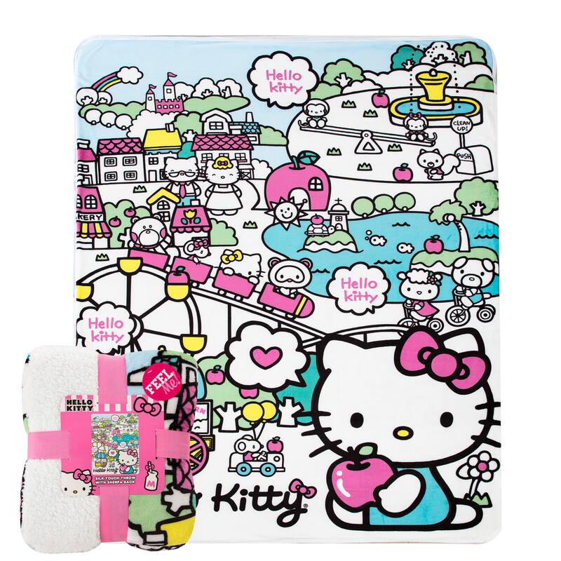 Sanrio Hello Kitty My Cute World Silk Touch Sherpa Throw Blanket Twin Size