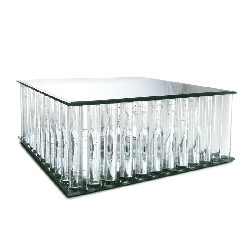 Square Mirror LED Fairy Light Up Glass Columns Cake Stand Dessert Display Tray Riser