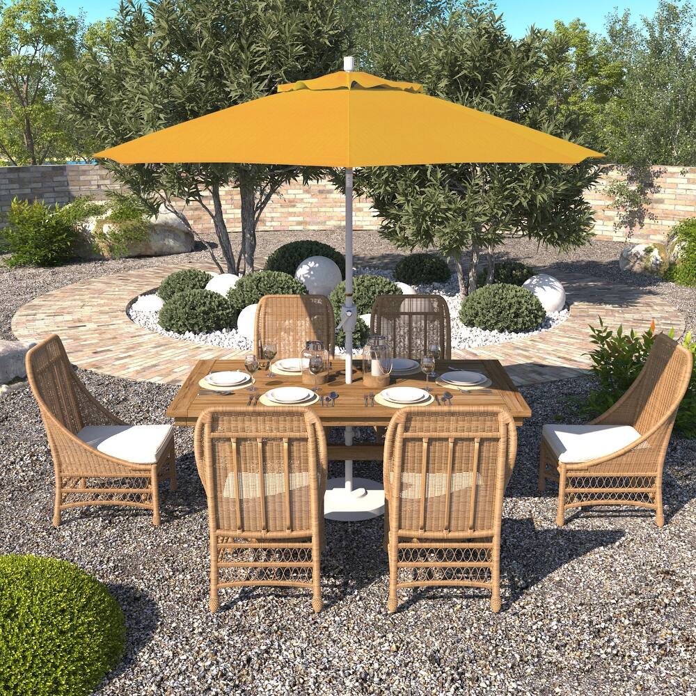 California Umbrella 9' Round Crank Lift Push Button Tilt White Aluminum Patio Umbrella with Pacifica Pacific Blue Fabric