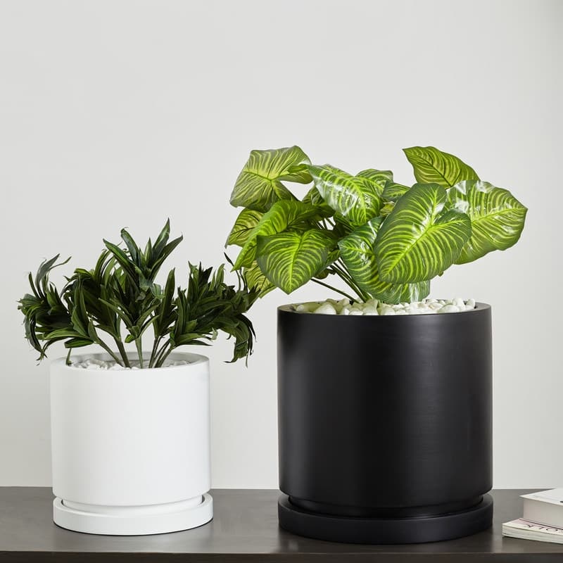 Indoor/Outdoor Large 1-Piece Nordic Minimalist Fiberstone Lightweight Round Planter Pot With Saucer - 15, 11 inch Matte Finish