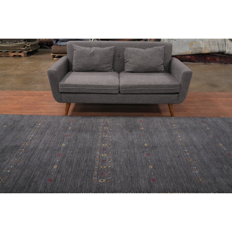Hand Knotted Oriental 100% Wool Carpet Tribal Animal Pictorial Greys & Charcoal Gabbeh Runner Rug - 11' 10'' X 4' 1''
