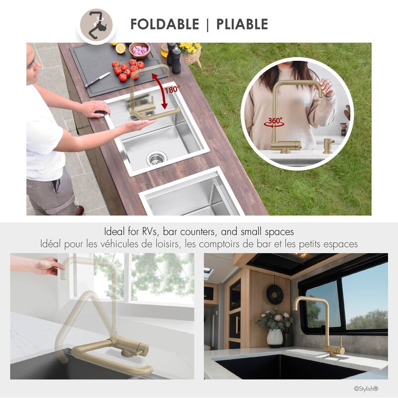 Single Handle Brushed Stainless Steel Foldable Kitchen Faucet