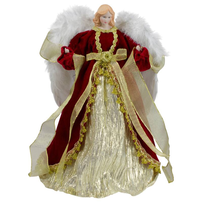 14" Red and Gold Traditional Angel Christmas Tree Topper - Unlit - 14