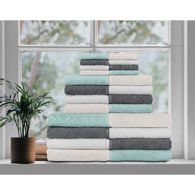Luxury Larue Jacquard Diamond Bath Towel 6 Pc Towel Set