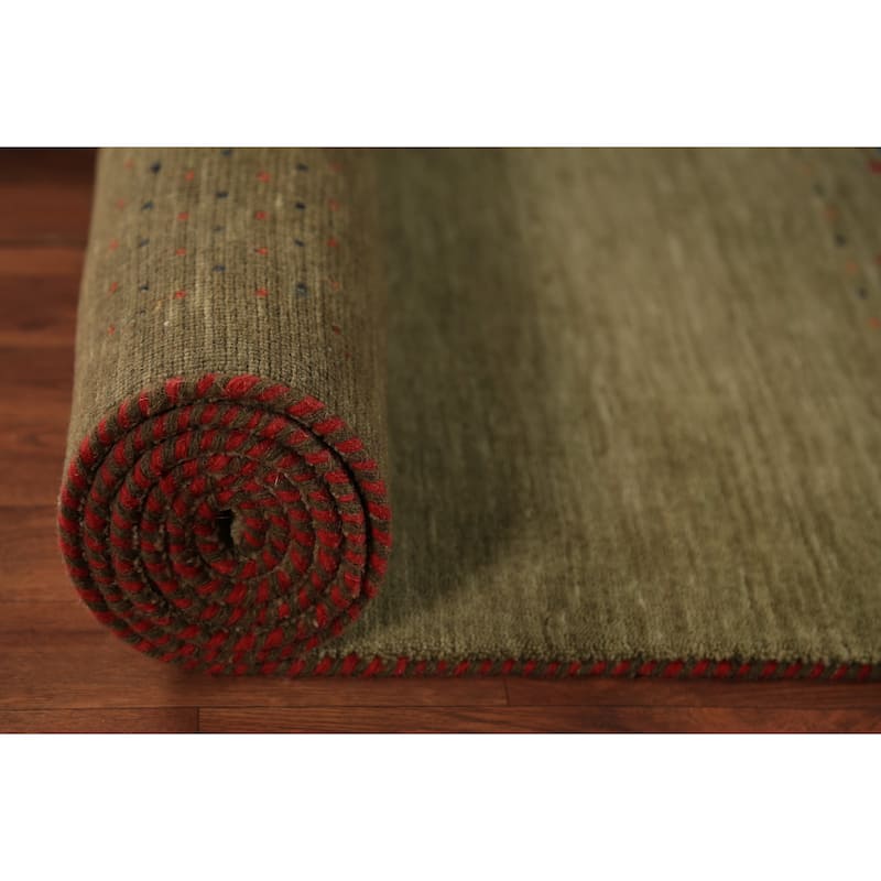 Green Gabbeh Oriental Runner Rug Hand-Knotted Wool Carpet - 2'8" x 10'1"