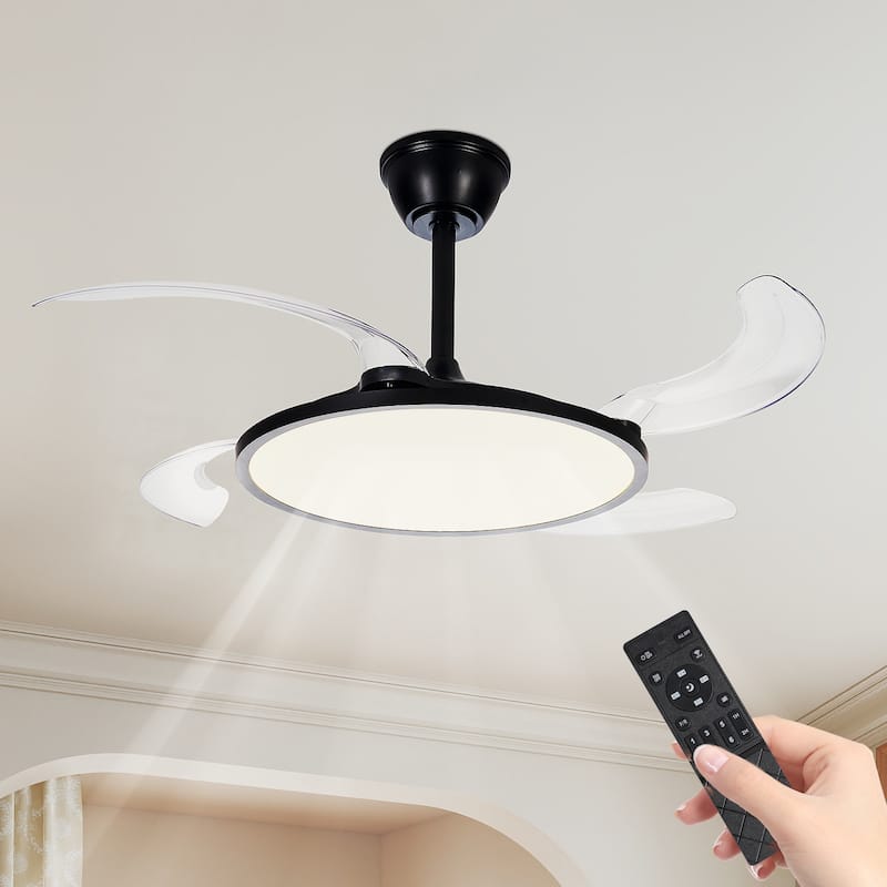 42" White Retractable Ceiling Fan with Light - Remote - Dimmable