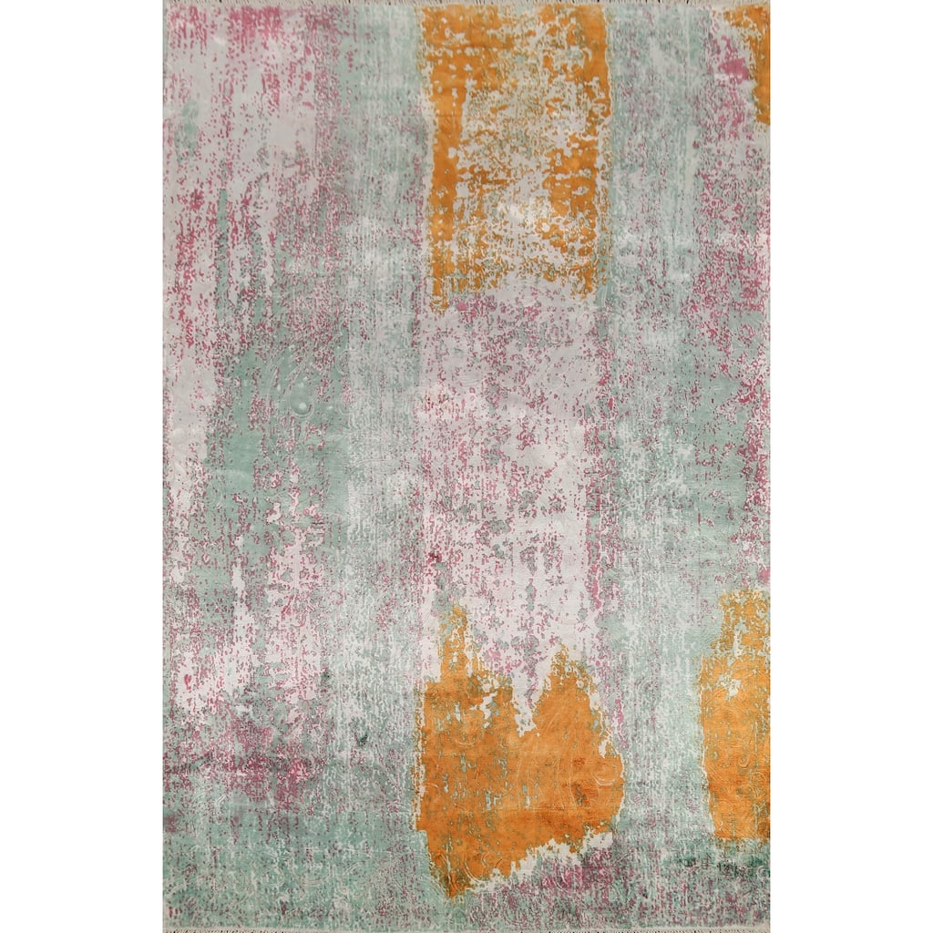 Contemporary Abstract Indian Area Rug Handmade Oriental Wool Carpet - 5'5"x 7'8"