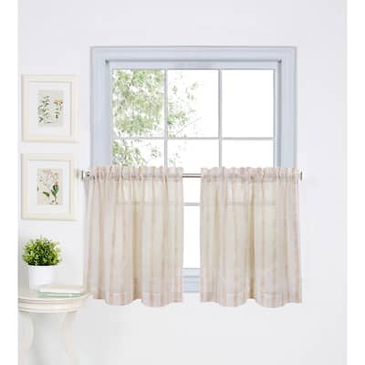 Elrene Linen Stripe Rod Pocket Sheer Kitchen Tier Set of Two
