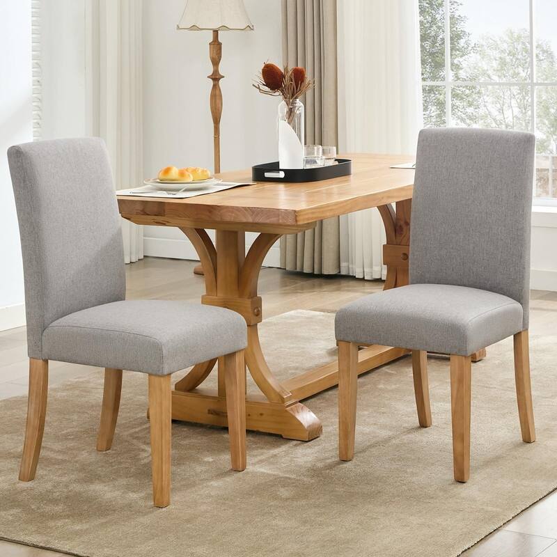 Set of 2 Modern Dining Chairs - Ergonomic Fabric Upholstered w/Wood Legs - 265lbs - Easy-Clean & Floor-Safe - 15 Min Assembly - Gray