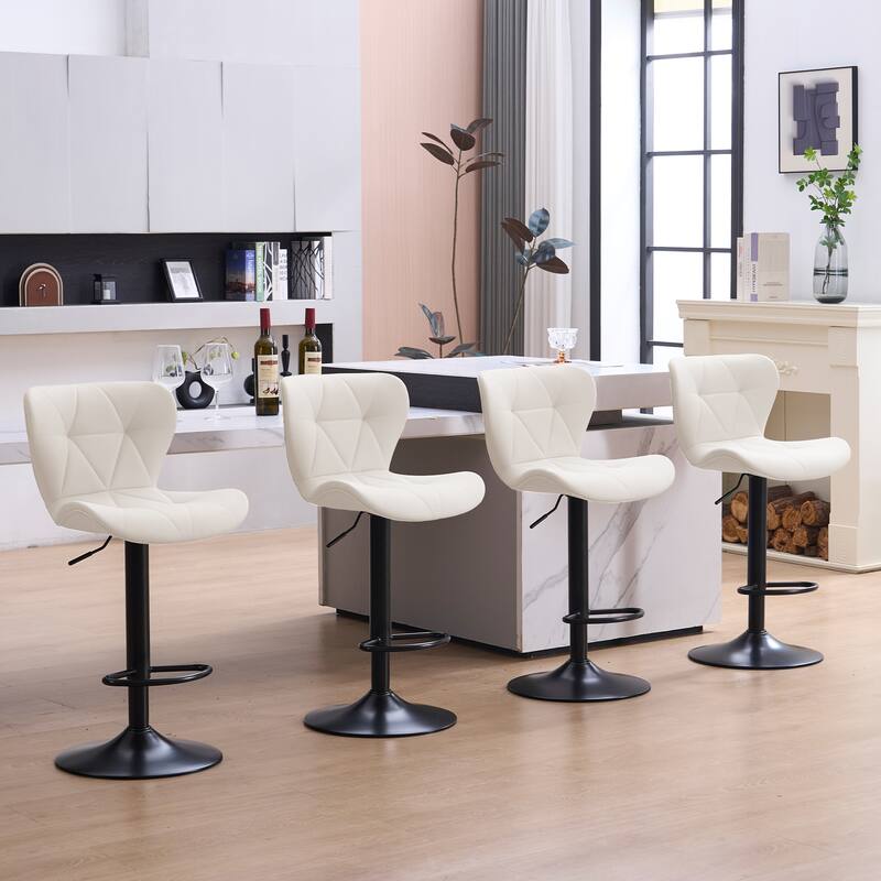 Set of 2 Modern Adjustable Height Bar Stools Padded PU Leather Swivel Stools